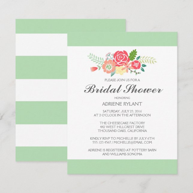 Simply Floral & Stripes Bridal Shower Invitation (Front/Back)