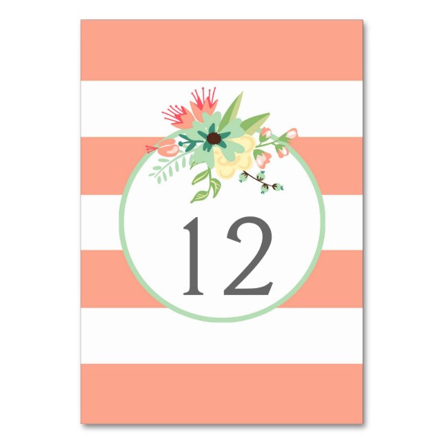 Simply Floral & Stripes Table Number Table Cards (Front)