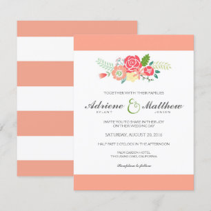 Simply Floral & Stripes Wedding Invitation / Peach