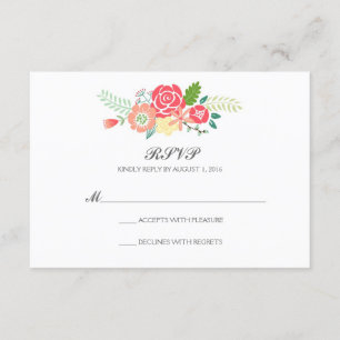 Simply Floral & Stripes Wedding RSVP / Coral Card