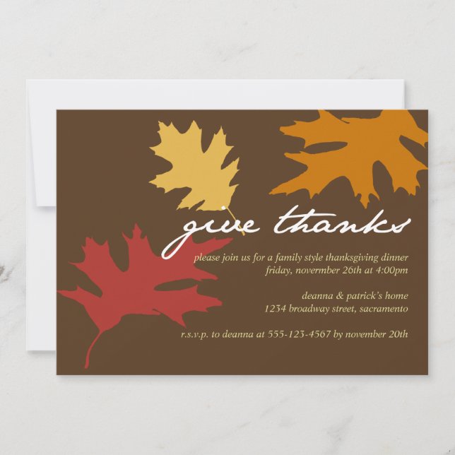 Simply give thanks fall leaves Thanksgiving dinner Invitation (Front)