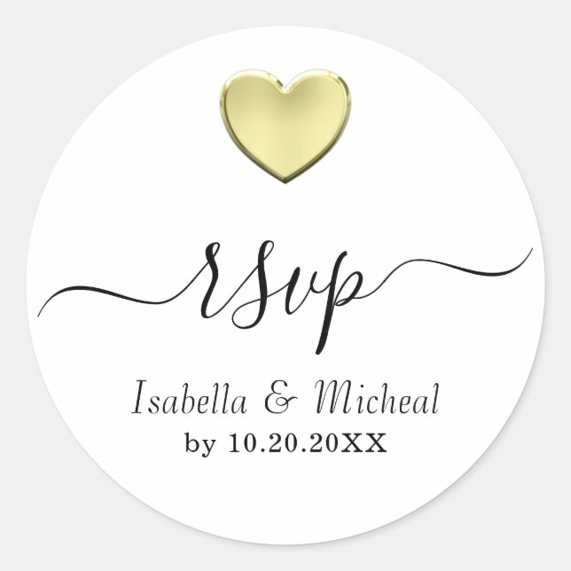 Simply Golden Heart -RSVP Classic Round Sticker (Front)