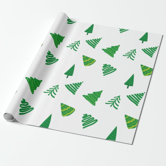 Simply green Christmas trees gift wrap (Unrolled)