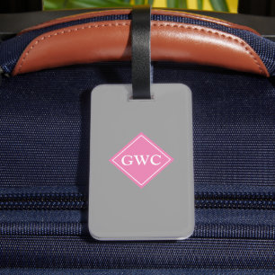 Simply Grey And Pink Custom Monogram Luggage Tag