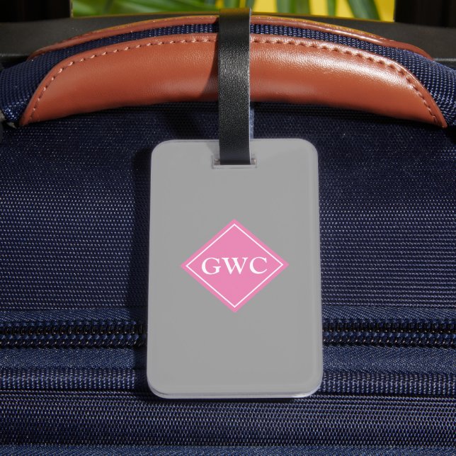 Simply Grey And Pink Custom Monogram Luggage Tag (Back Insitu 4)