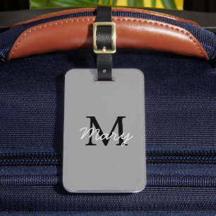 Simply Grey Monogram Custom Name Luggage Tag