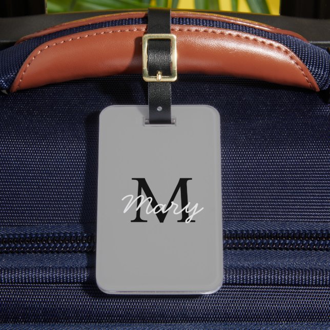 Simply Grey Monogram Custom Name Luggage Tag (Front Insitu 2)