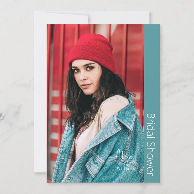 Simply Her Bride Photo Turquoise Bridal Shower Invitation (Front)