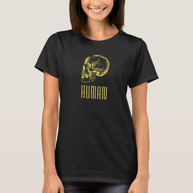 Simply Human Mindfulness Human Skull Yellow Design T-Shirt (Front)