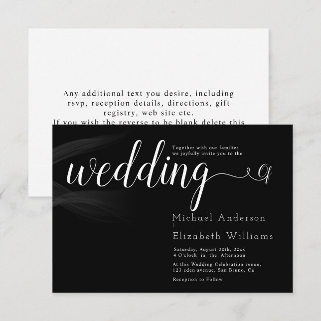 Simply Luxury Black & White Calligraphy wedding  I Invitation (Front/Back)
