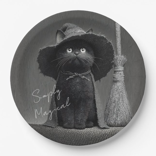 Simply Magical Witch Cat Paper Plate (Front)
