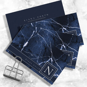 Simply Marble Monogarm Blue and White Std ID672 Business Card