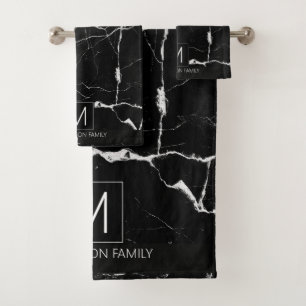 Simply Marble Monogram Black and White ID672 Bath Towel Set