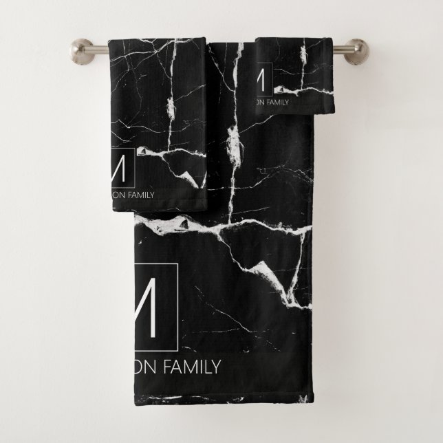 Simply Marble Monogram Black and White ID672 Bath Towel Set (Insitu)