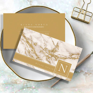 Simply Marble Monogram Black/Gold Std ID672  Business Card