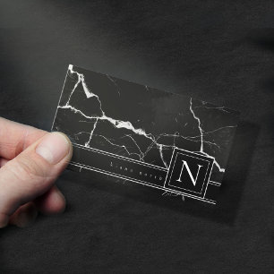 Simply Marble Monogram Black White Std ID672 Business Card