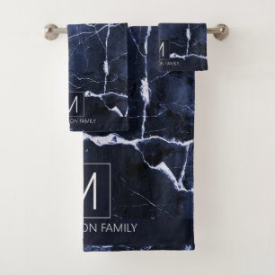 Simply Marble Monogram Blue and White ID672 Bath Towel Set