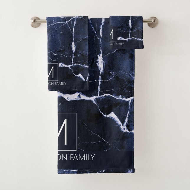Simply Marble Monogram Blue and White ID672 Bath Towel Set (Insitu)