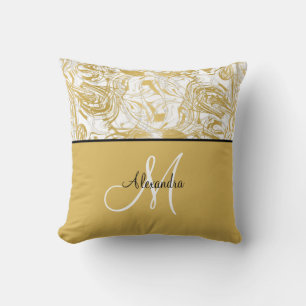 Simply Marble Monogram Gold White Marble and Black Cushion
