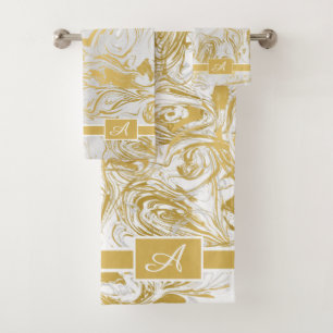 Simply Marble Monogram Gold White Marble  Bath Tow Towel Set
