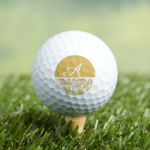 Simply Marble Monogram Gold White Marble  Golf Balls