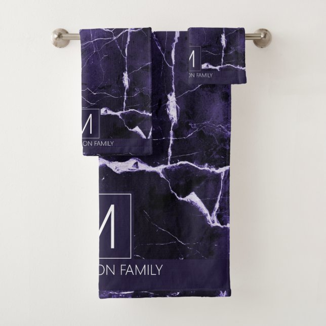 Simply Marble Monogram Purple and White ID672 Bath Towel Set (Insitu)