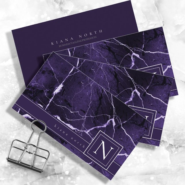 Simply Marble Monogram Violet and White Std ID672  Business Card (Creator Uploaded)