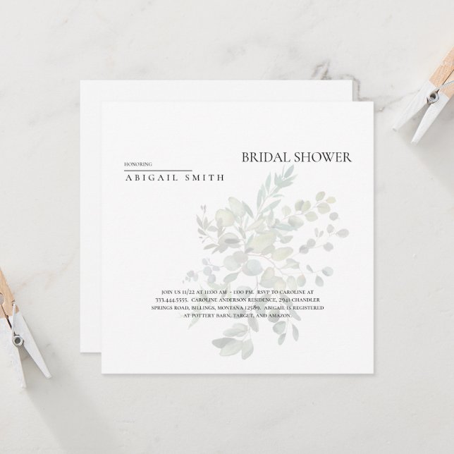 Simply Me Muted Greenery Bridal Shower  Invitation (Front/Back In Situ)