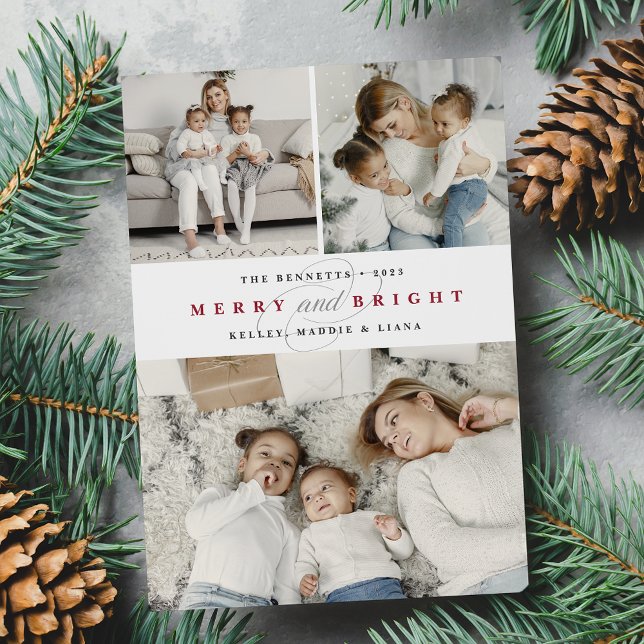 Simply Merry Cranberry | 3 Photo Holiday Card (Creator Uploaded)