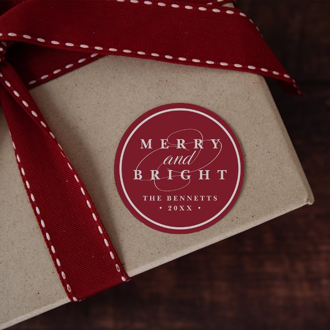 Simply Merry Cranberry | Personalised Holiday Classic Round Sticker (Creator Uploaded)