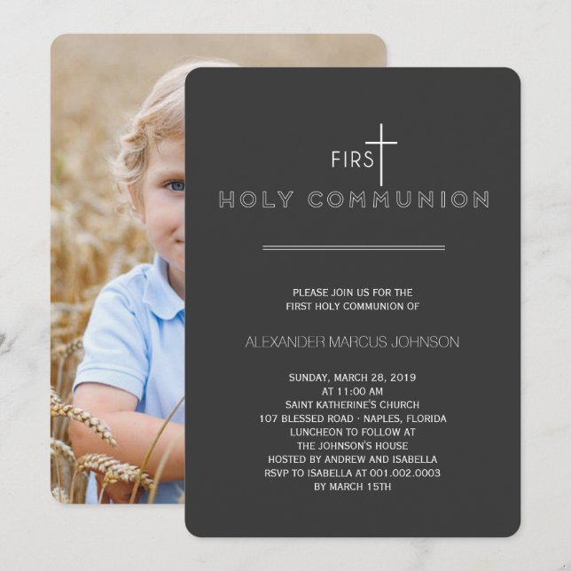 Simply Modern First Holy Communion Photo Religious Invitation (Front/Back)