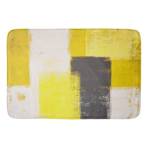 Image of 'Simply Modern' Grey and Yellow Abstract Art Bath Mat