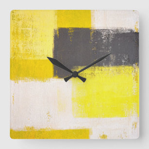 'Simply Modern' Grey and Yellow Abstract Art Clock