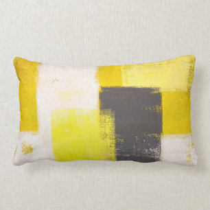 'Simply Modern' Grey and Yellow Abstract Art Lumbar Cushion