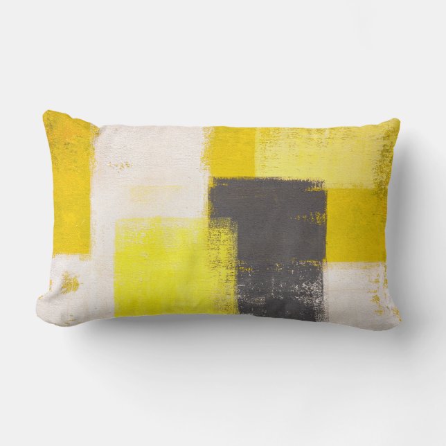'Simply Modern' Grey and Yellow Abstract Art Lumbar Cushion (Front)