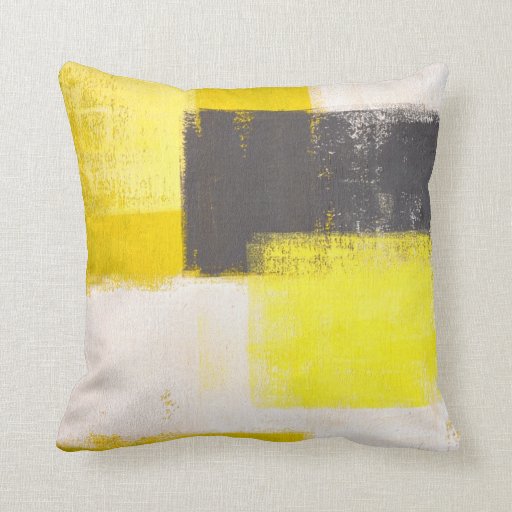 Image of 'Simply Modern' Grey and Yellow Abstract Pillow