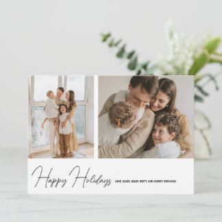 Simply Modern Happy Holidays Script 2 Photo Holiday Card