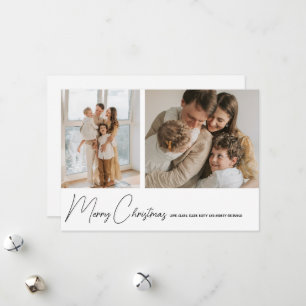 Simply Modern Merry Christmas Script 2 Photo Holiday Card