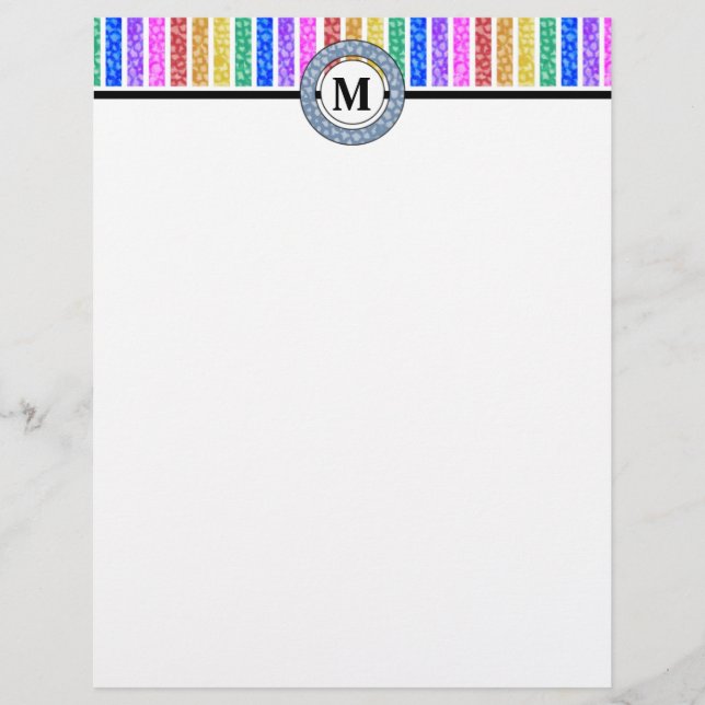 Simply Modern Rainbow Coloured Stripe Monogram Custom Letterhead (Front)