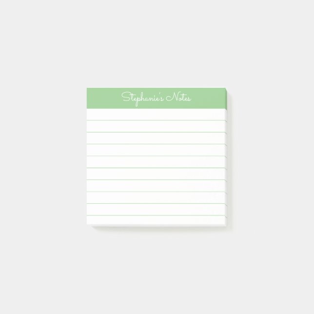 Simply Modern Sage Green Personalized Lined Post-it Notes (Front)