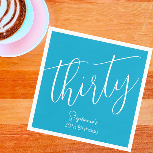 Simply Modern Script Aqua Blue 30th Birthday Party Napkin