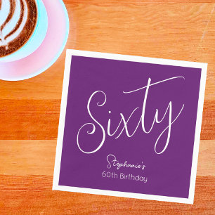 Simply Modern Script Autumn Purple 60th Birthday Napkin