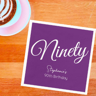 Simply Modern Script Autumn Purple 90th Birthday Napkin