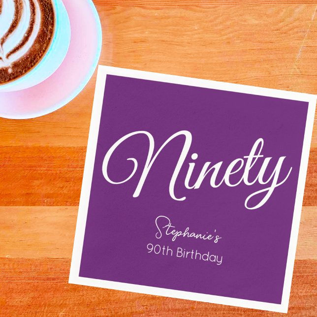 Simply Modern Script Autumn Purple 90th Birthday Napkin (Creator Uploaded)