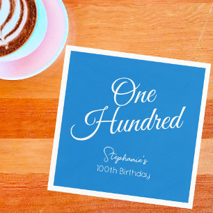 Simply Modern Script Blue 100th Birthday Party Napkin