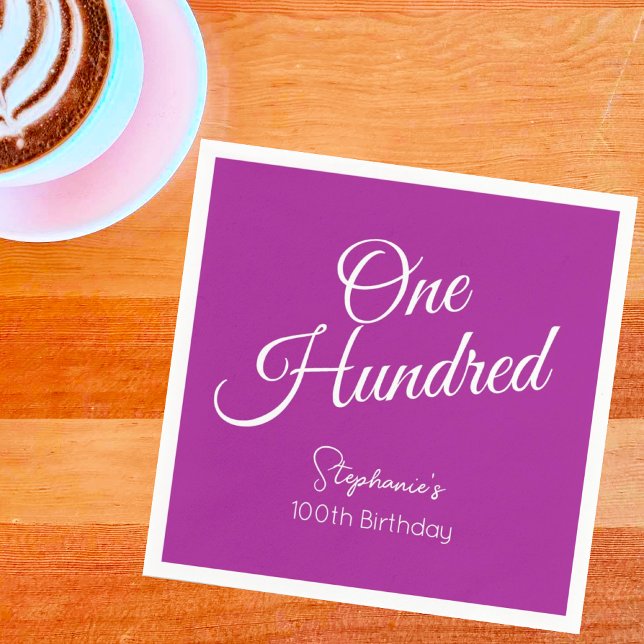 Simply Modern Script Dark Pink 100th Birthday Napkin (Creator Uploaded)
