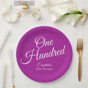 Simply Modern Script Dark Pink 100th Birthday Paper Plate