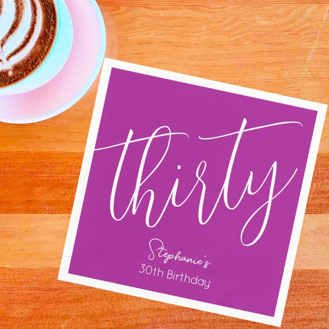 Simply Modern Script Dark Pink 30th Birthday Napkin (Creator Uploaded)