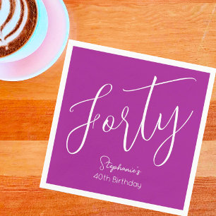 Simply Modern Script Dark Pink 40th Birthday Party Napkin