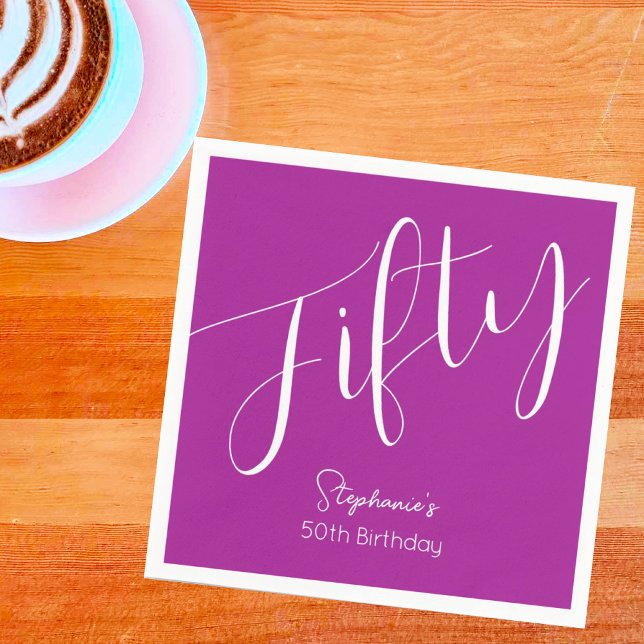 Simply Modern Script Dark Pink 50th Birthday Napkin (Creator Uploaded)